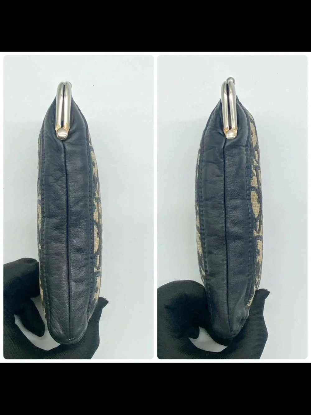 Dior Black and Beige Monogram Kiss-Lock Cosmetic Pouch